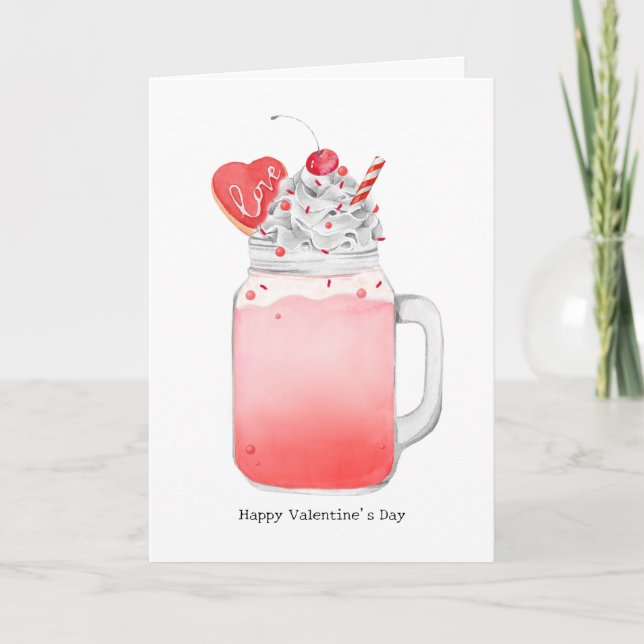 Carte drôle de Saint-Valentin avec Milkshake Rose  (Devant)