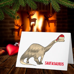 Carte Drôle de slogan de Noël avec un dinosaure Brontosa