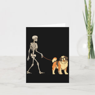 Carte Drôle de squelette de chien Saint-Bernard promenan