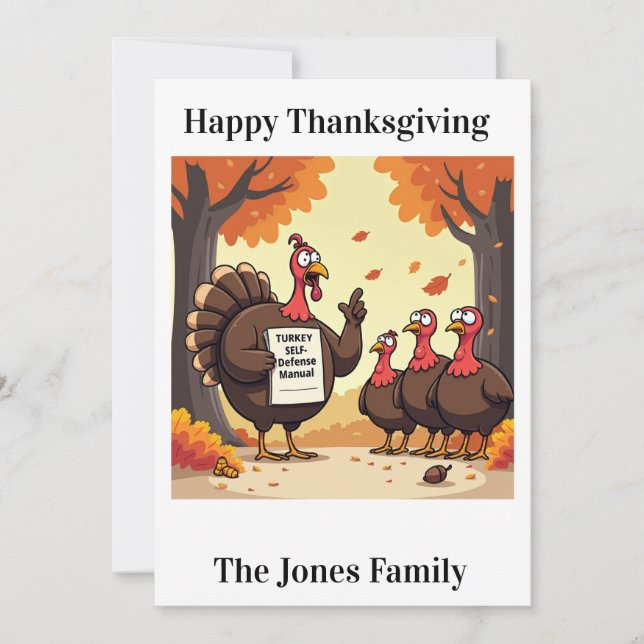 Carte drôle de Thanksgiving - "Défense de la dinde (Devant)
