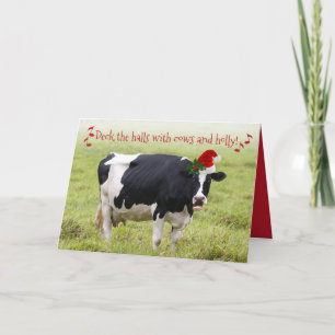 Carte Drôle Deck Les Halls Avec Vaches et Holly