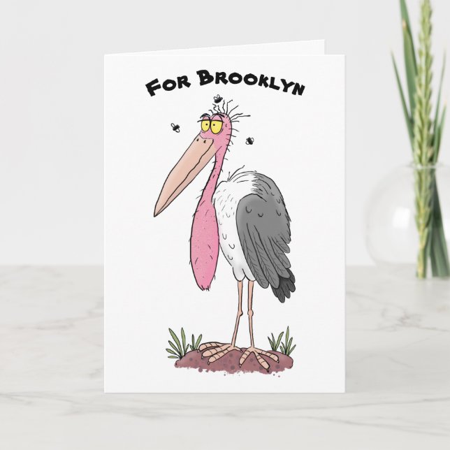 Carte Drôle dessin animé de cigogne en marabou (Devant)