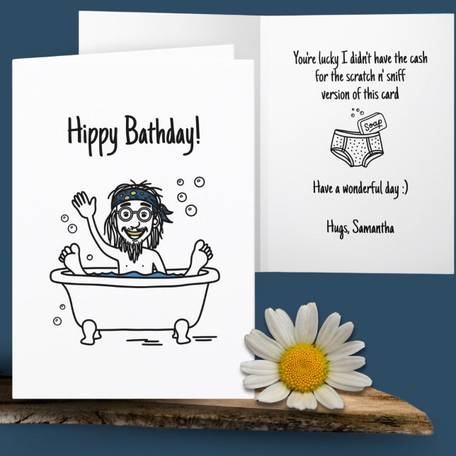 Carte Drôle Doodle Art non-anniversaire Joyeux Hippy Bat (Créateur téléchargé)