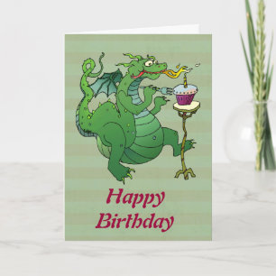 Carte Drôle dragon soufflant bougies d'anniversaire