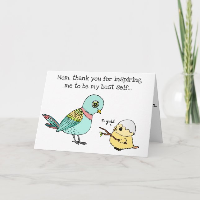 Carte drôle du jour de mère d'oiseau de maman et (Devant)
