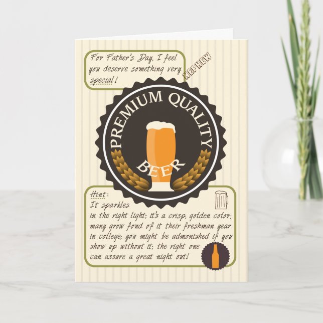 Carte Drôle Fête des pères Retro Bière Étiquette pour Ne (Devant)