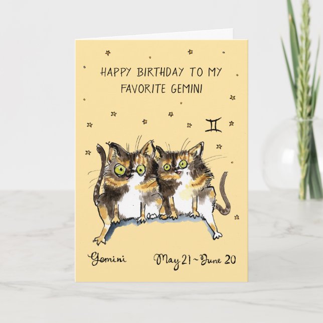 Carte drôle Gémeaux Zodiaque Chat Signe astrologiq (Devant)