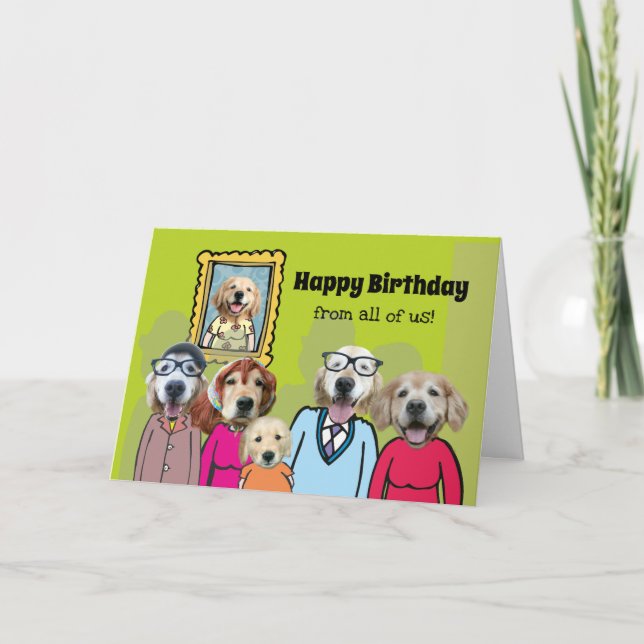 Carte Drôle Golden Retriever Joyeux anniversaire de tous (Devant)
