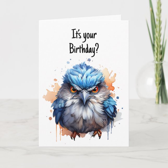 Carte Drôle Grumpy Bird Cute Fluffy Blue Sarcastic Card (Devant)