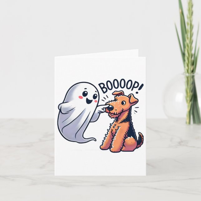 Carte Drôle Halloween Ghost Airedale Terrier Boop Lazy C (Devant)