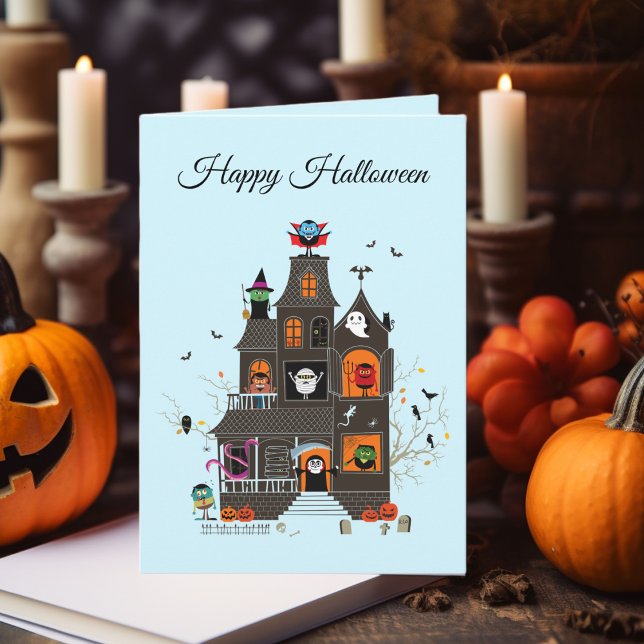 Carte Drôle Happy Halloween Haunted House People (Créateur téléchargé)