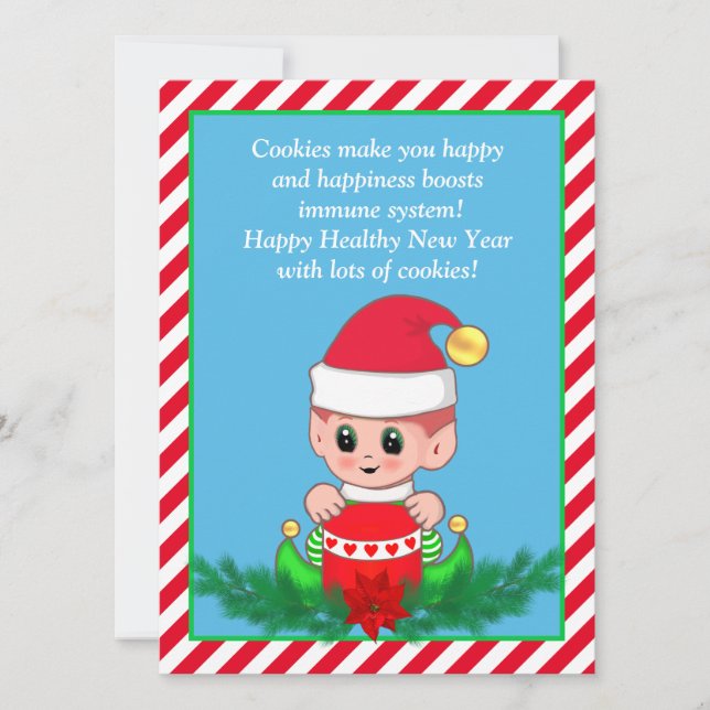 Carte Drôle joli elfe de Noël et texte modifiable (Devant)