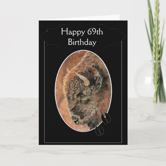 Carte Drôle Joyeux 69e Anniversaire Bison, Animaux de Bu (Devant)