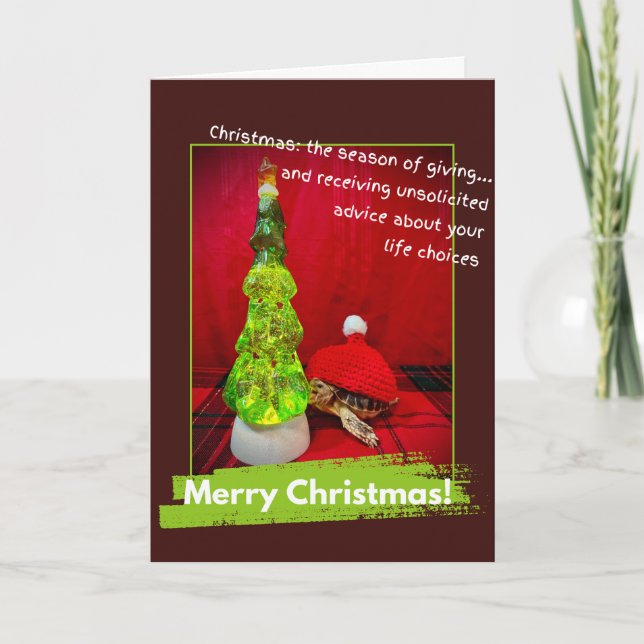 Carte Drôle Joyeux Noël Turtle Conseil non sollicité (Devant)