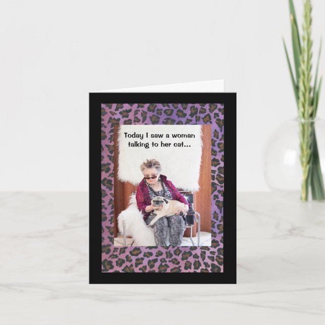 Carte Drôle Lady parle à son chien d'une dame et d'un ch (Devant)