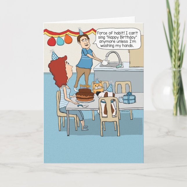 Carte Drôle Lavage Mains chantant Joyeux Anniversaire (Devant)