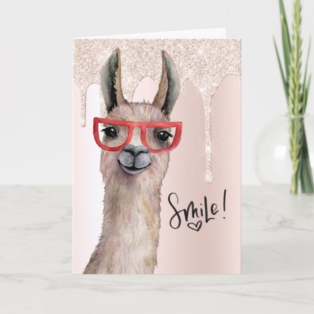 Carte Drôle Llama rose Parties scintillant Merci (Devant)