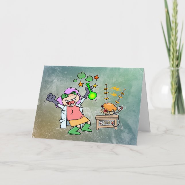 Carte Drôle Mad Scientifique Femme Cartoon Card (Devant)