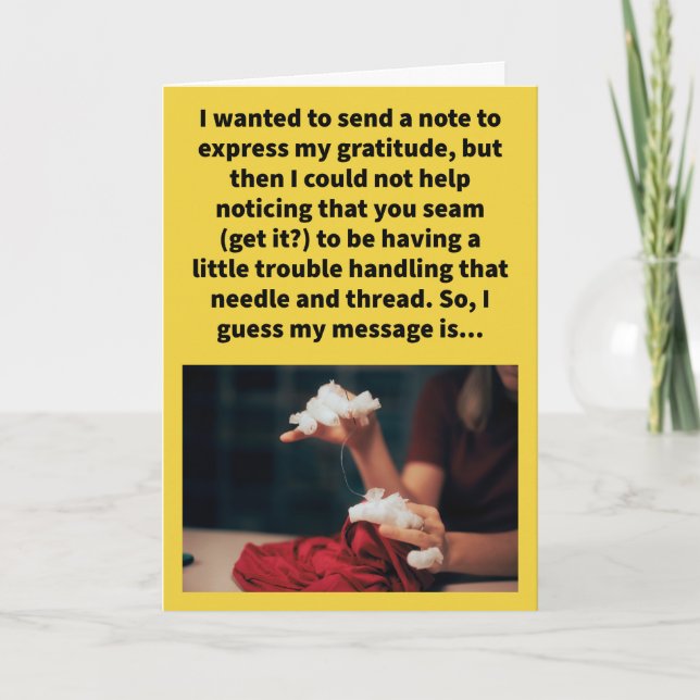 Carte Drôle Merci Pun Coudre beaucoup (Devant)