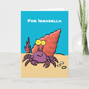 Carte Drôle mignon caricature pourpre crabe ermite