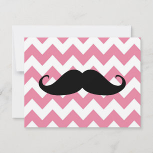Carte Drôle Moustache Noire Et Motif Chevron Rose