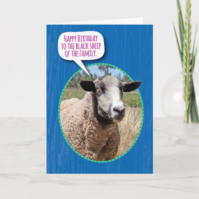 Carte Drôle Mouton Noir de la famille Anniversaire (Devant)