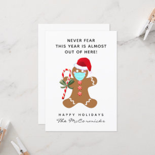 Carte Drôle Noël Gingerbread Homme portant un masque fac