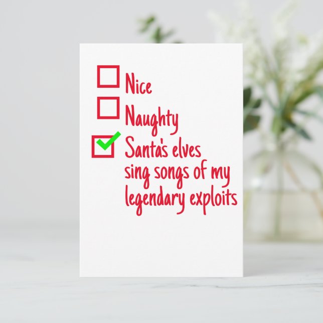 Carte Drôle Noël Père Noël la liste des vilains (Debout devant)