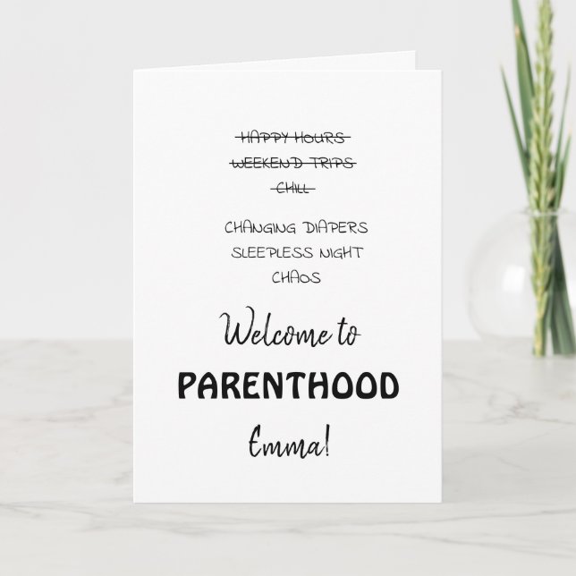 Carte drôle nom personnalisé bienvenue à la parentalité  (Devant)
