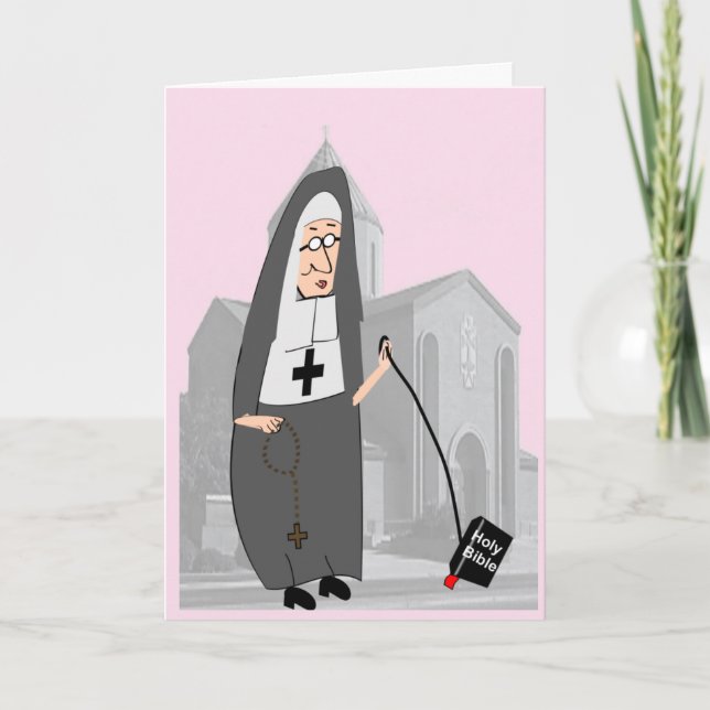 Carte Drôle Nun Salutation rose (Devant)