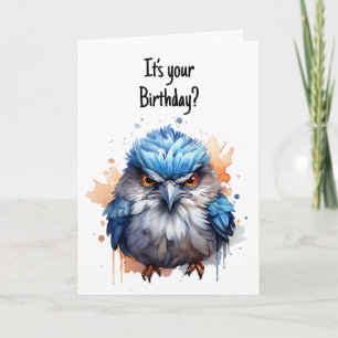 Carte drôle oiseau grincheux mignon bleu sarcastiq