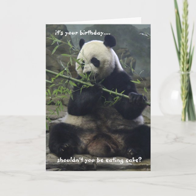 Carte Drôle Panda Birthday Card, Mange du gâteau, pas du (Devant)