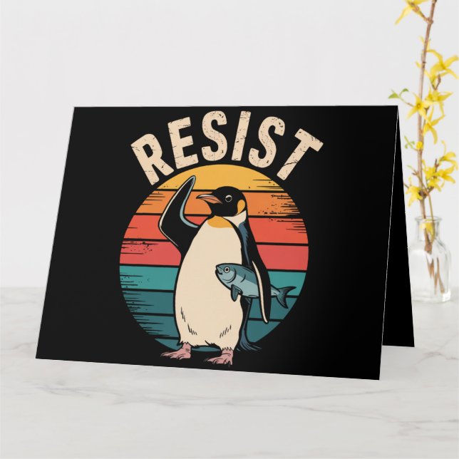 Carte Drôle Penguin Résiste À La Manifestation Contre Le (Fleur jaune)