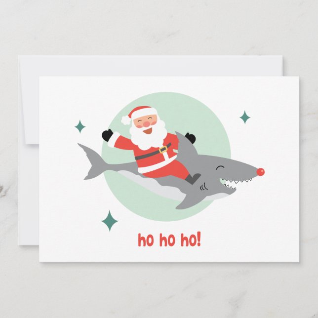 Carte Drôle Père Noël Monter Un Requin (Devant)