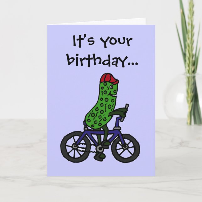 Carte Drôle Pickle Riding Bicycle Dessin (Devant)