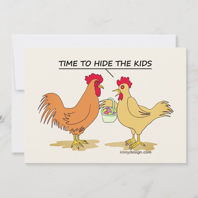 Carte Drôle Poulet de Pâques Chasse aux Oeufs Dessin (Devant)