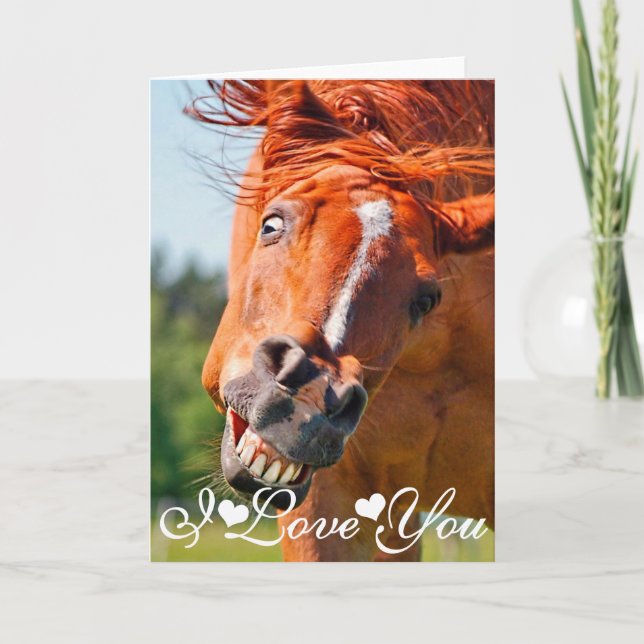 Carte Drôle rire Horse photo Je t'aime (Devant)