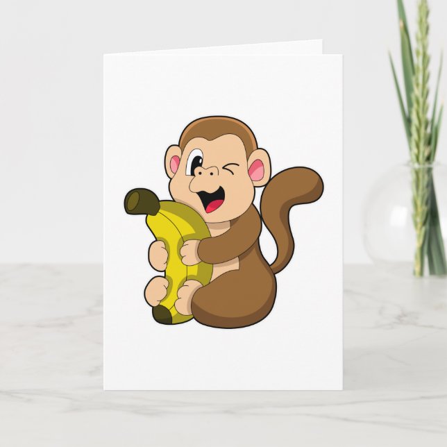 Carte Drôle singe avec banane (Devant)