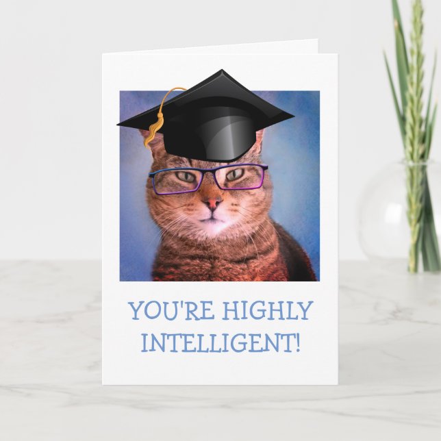 Carte Drôle Smart Cat Graduation (Devant)