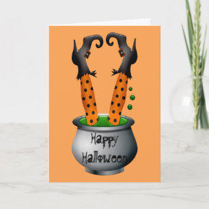 Carte Drôle sorcière orange thème Halloween