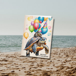 Carte Drôle tortue flottante Anniversaire Surprise"