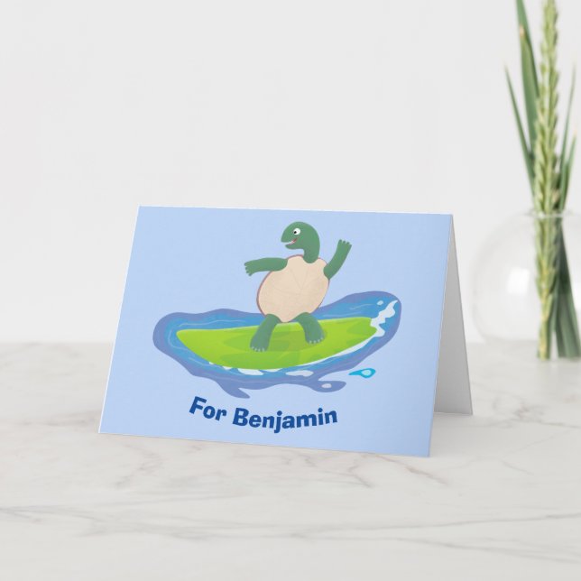 Carte Drôle tortue vague de surf dessin animé (Devant)