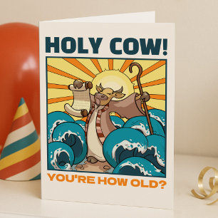 Carte Drôle vache Sainte vache! T'es quel âge ? Caricatu