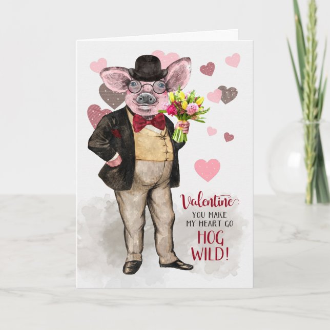 Carte Drôle Valentine Hipster Cochon Wild À propos de vo (Devant)