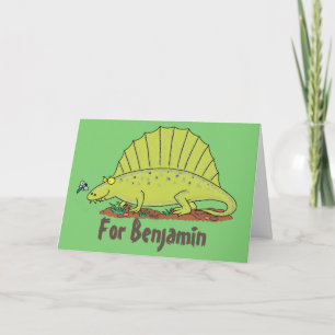 Carte Drôle vert dimetrodon dessin animé dinosaure anniv