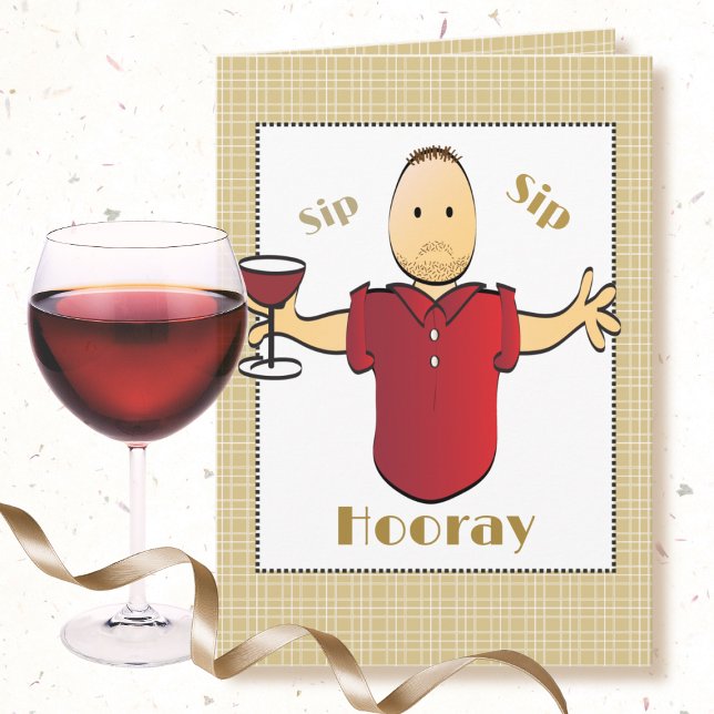 Carte Drôle Vin Rouge Toast Homme Cartoon Joyeux anniver (Créateur téléchargé)