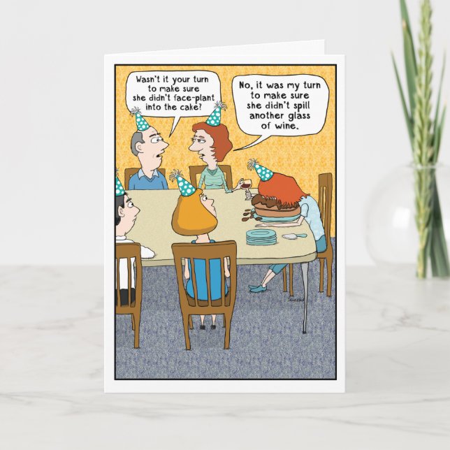 Carte Drôle visage couché dans le gâteau Anniversaire (Devant)