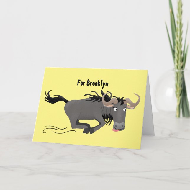 Carte Drôle wildebeest tourner dessin animé illustration (Devant)
