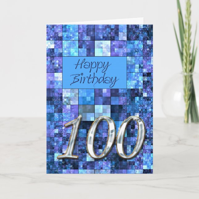 Carte du 100e anniversaire avec carrés abstraits. (Devant)
