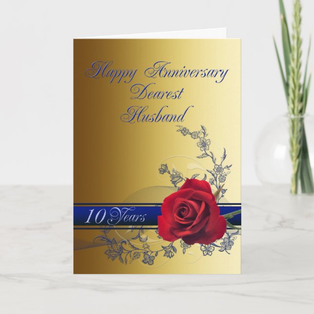 Carte du 10e anniversaire pour mari avec une rose  (Devant)